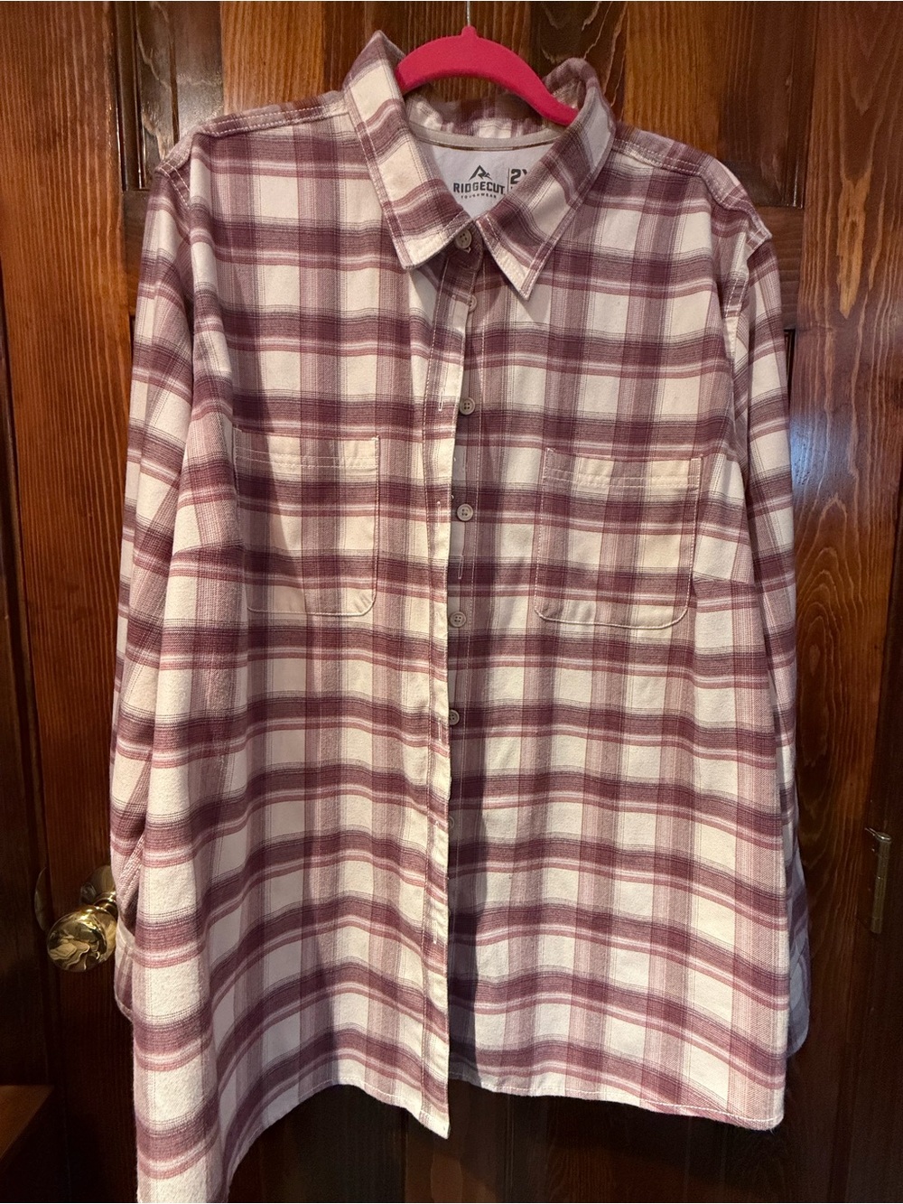 Ridgecut  Women's Button-Down Plaid Shirt - Cream & Mauve